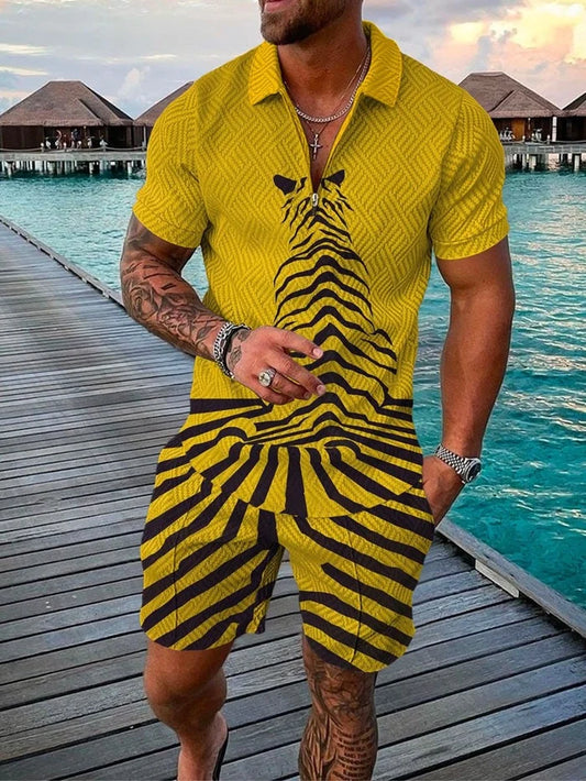 Yellow Tiger Polo Shirt And Shorts Co-Ord