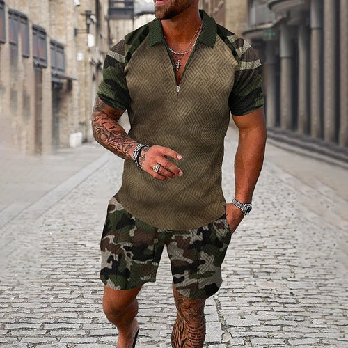 Camouflage Polo Shirt And Shorts Co-Ord