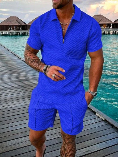 Holiday Blue Polo Shirt And Shorts Co-Ord