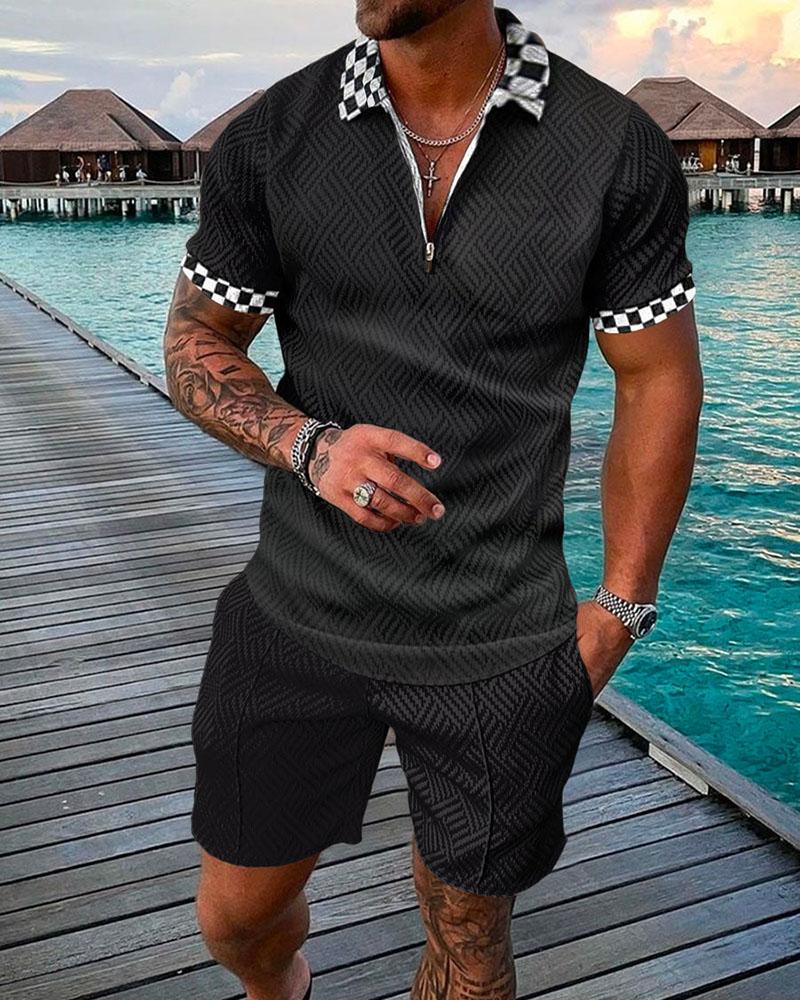 Checkered Polo Shirt And Shorts Co-Ord